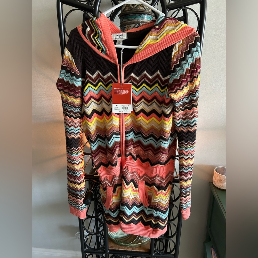 Missoni for Target Multicolor Chevron Knit Hooded Romper - Coral Trim